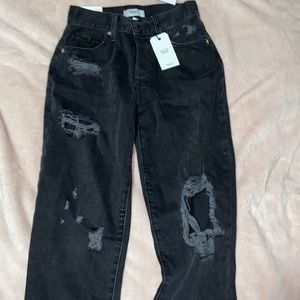 Forever 21 Black Ripped Petite Mom Jeans